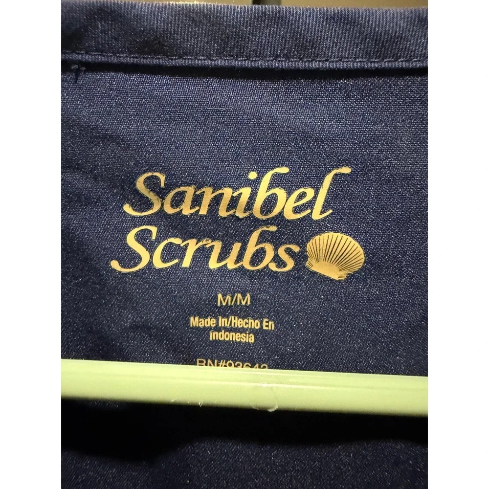 Sanibel Scrubs‎ Womens Navy Blue V-Neck Short Sleeve Scrub Top Style 9765 Size M